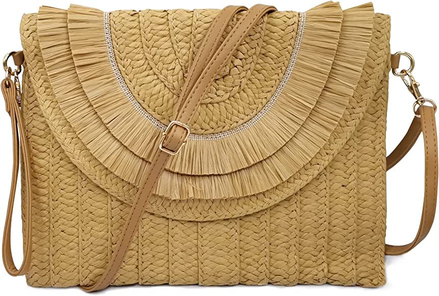 Aovtero Straw Clutch Purse Women Crossbody Bag Summer Beach Shoulder Bags Envelope Wallet Handbag... | Amazon (US)