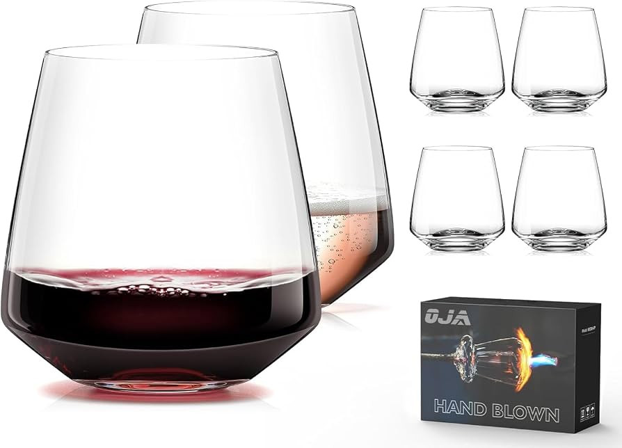 OJA Wine Glasses Set, Crystal Stemless Red Wine Glass, Set of 6, 13.5 oz | Amazon (US)