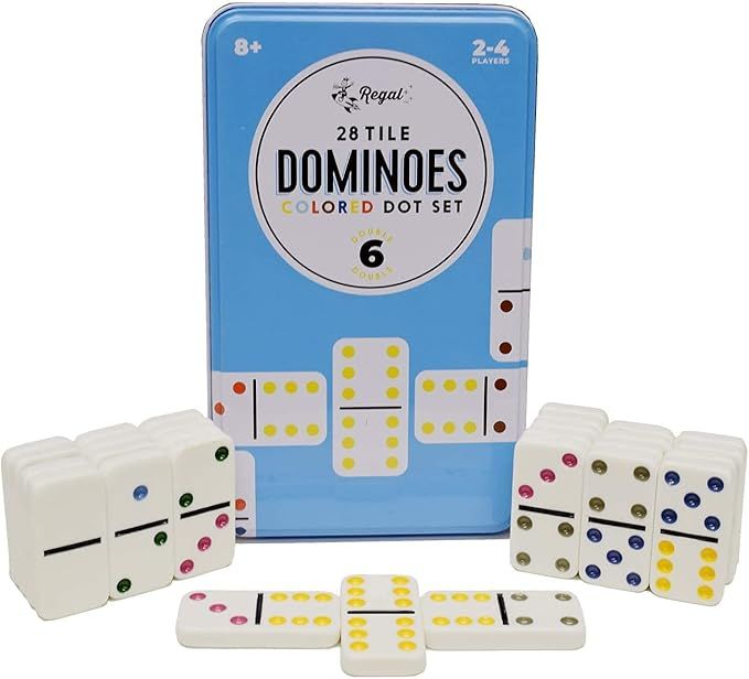 Regal Games - Double 6 Dominoes Set with Colored Dots, 28 Tiles and Collector's Tin | Amazon (US)