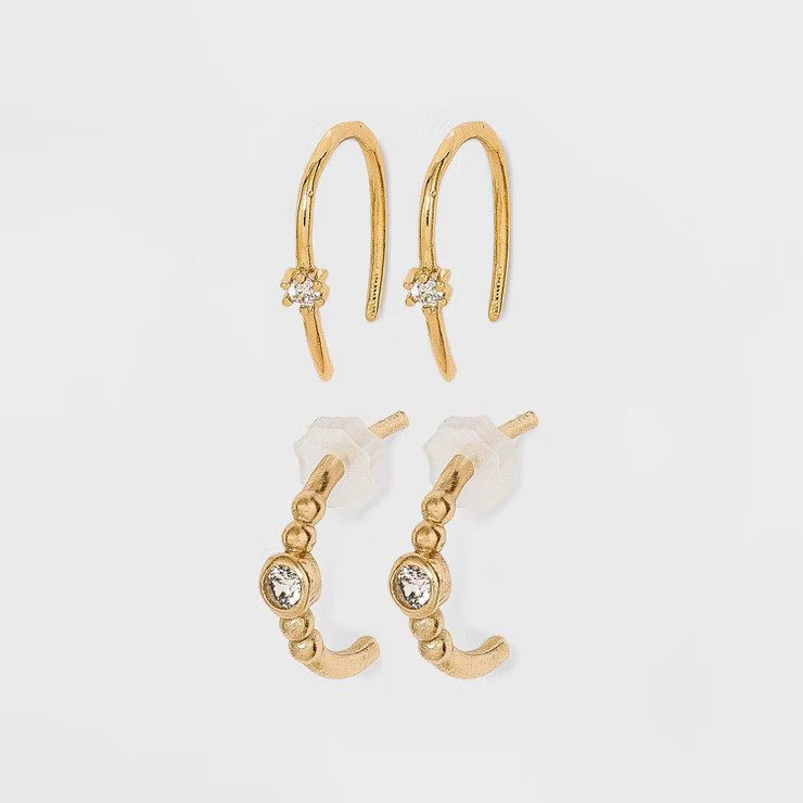 14K Gold Plated Beaded Hoop Cubic Zirconia Earrings - A New Day™ | Target