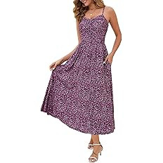 Annebouti Women 2026 Summer Spring Ruched Maxi Dress Adjustable Spaghetti Strap Floral Beach Long... | Amazon (US)