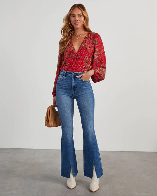 Joey High Rise Stretch Split Hem Flare Jeans | VICI