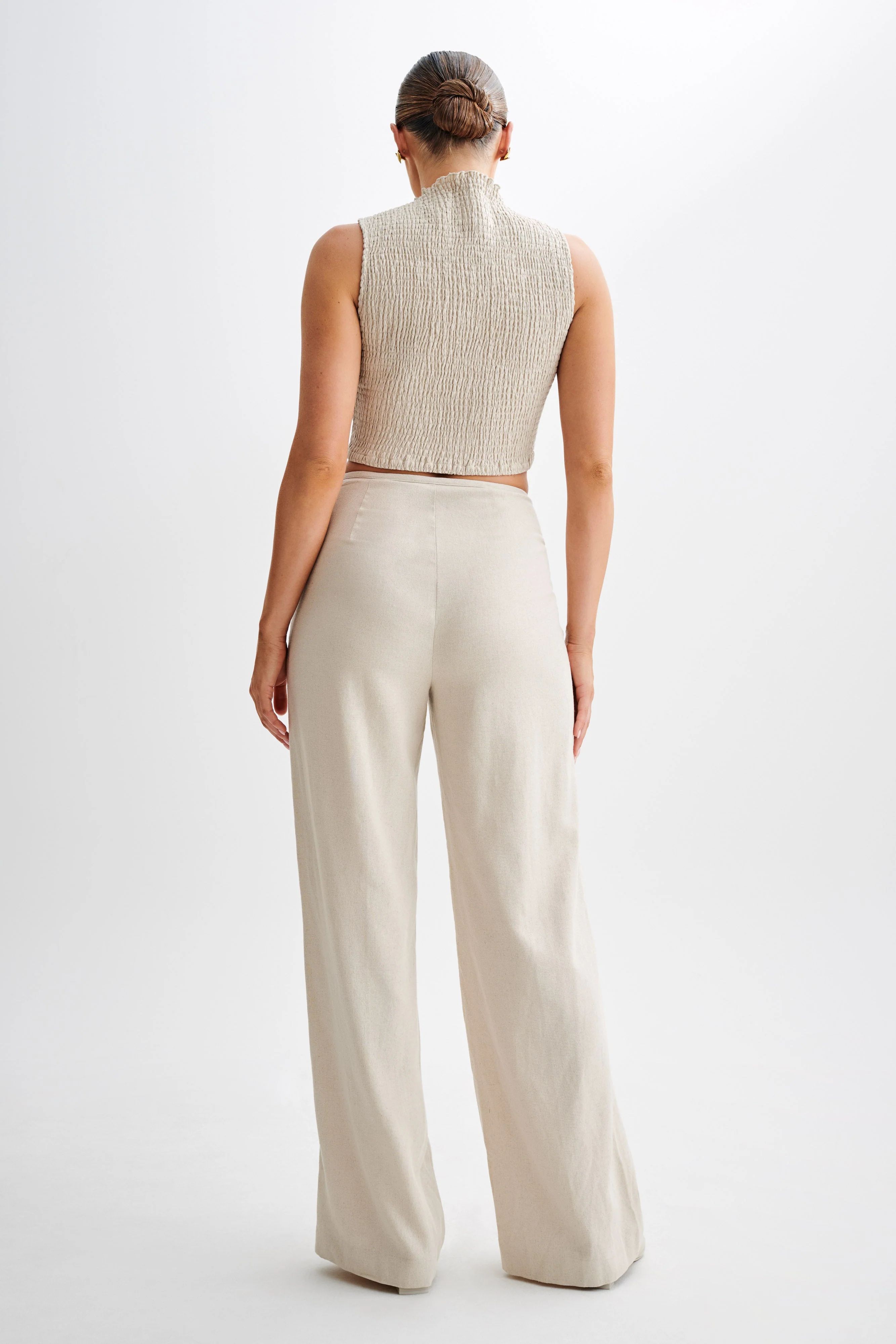 Emanuelle Sleeveless Linen Shirring Top - Natural | MESHKI US
