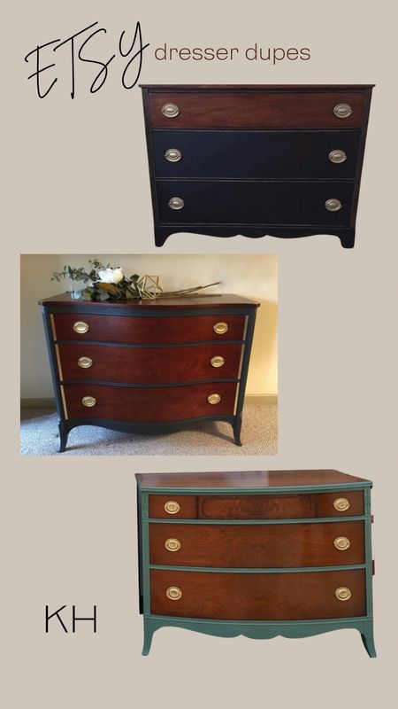 I found our dresser that we use as a TV console on Craigslist. Here are some similar looks from Etsy. If you want to search for your own use the search term: federal style bow front dresser. 

#LTKhome