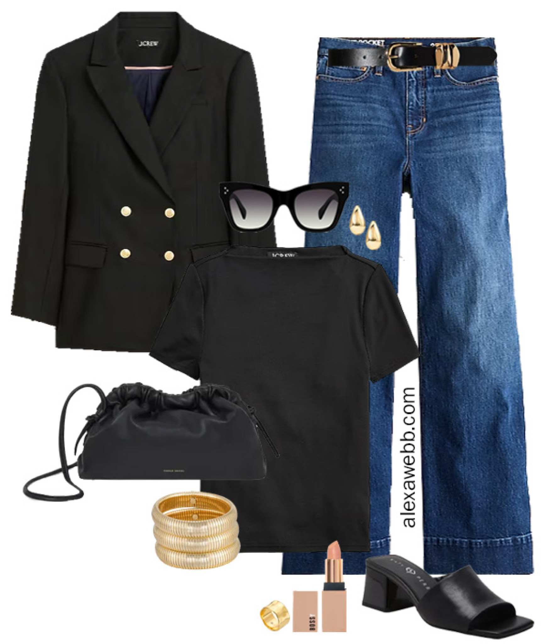 How to Wear Plus Size Wide Leg Jeans - A plus size casual outfit idea with wide leg jeans and a black fitted tee and black double breasted blazer. Alexa Webb

#LTKShoeCrush #LTKStyleTip #LTKPlusSize