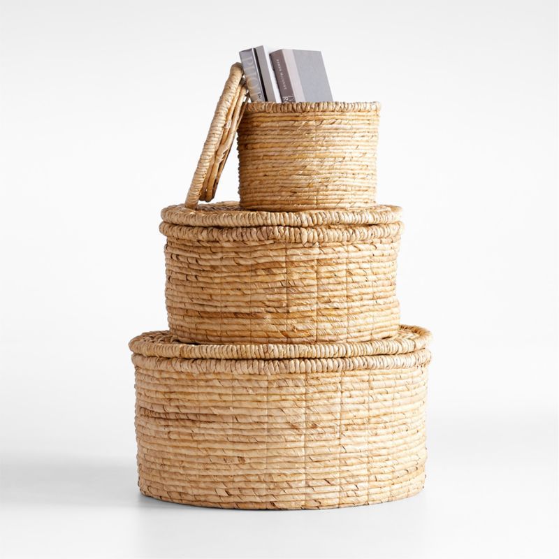 Seaton Round Woven Storage Baskets with Lids | Crate & Barrel | Crate & Barrel