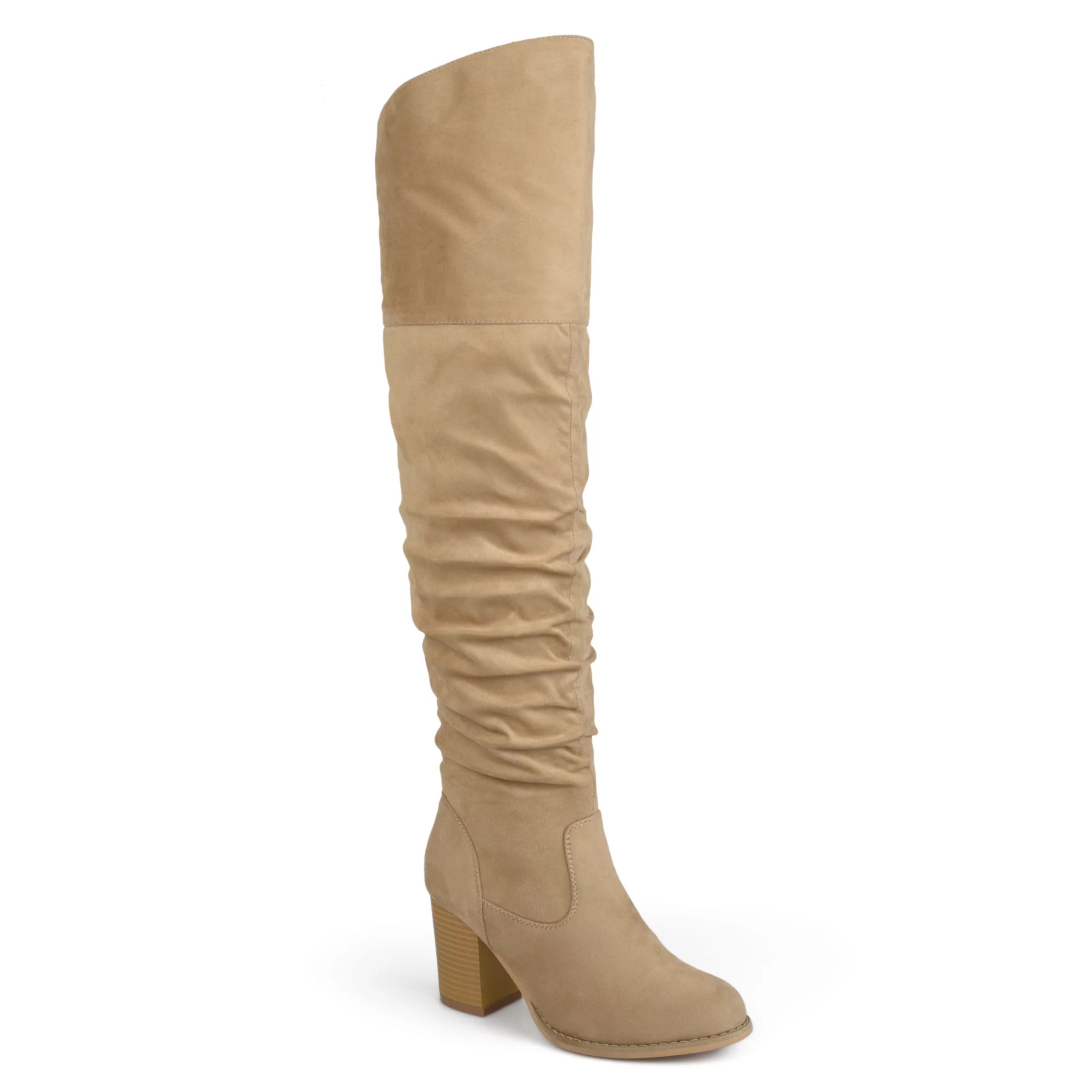 Brinley Co. Women's Extra Wide Calf Ruched Stacked Heel Faux Suede Over-the-knee Boots - Walmart.... | Walmart (US)