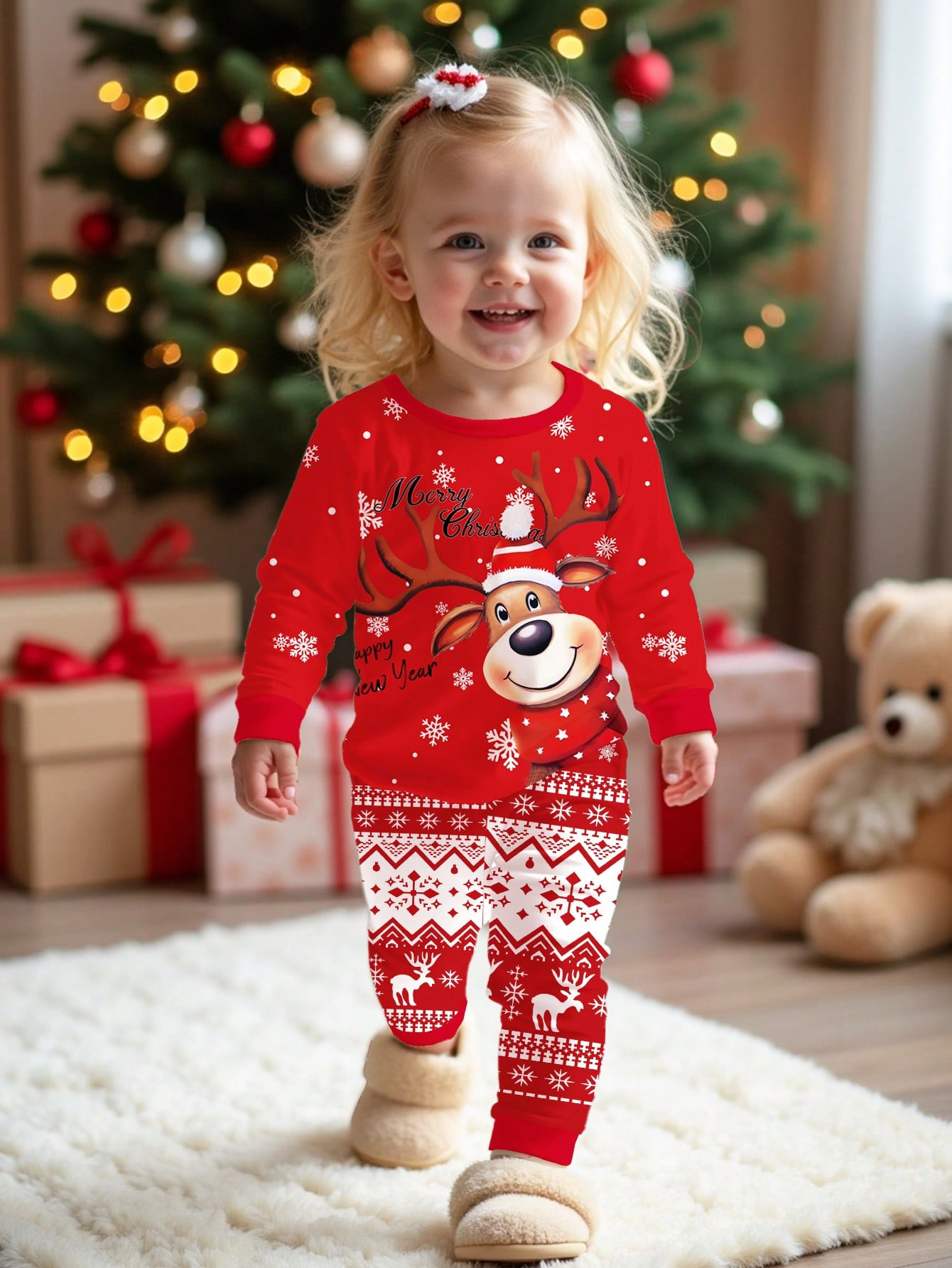 SHEIN Christmas Reindeer & Fairisle Pattern Young Girl Casual Minimalist Soft Thick Comfortable R... | SHEIN