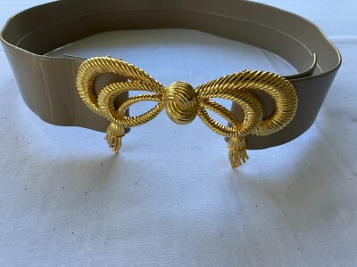 Vtg Mimi Di N 1990 Golden Metal Bow Tussles Buckle Faux Leather Belt Adjustable | eBay US