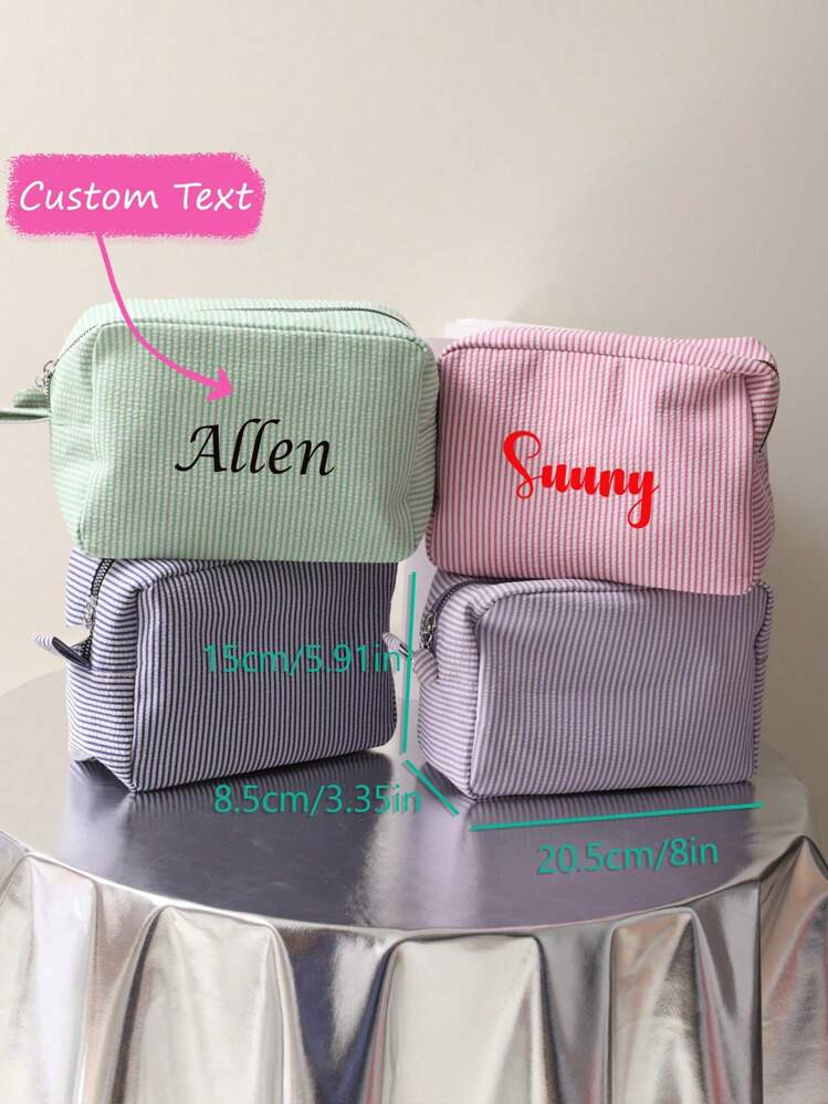 1pc Personalized Makeup Bags, Seersucker Bag, Personalized Tote, Kids Travel Bag,Toiletry Bag, Bridal Gift, Personalized Baby Gift, Birthday Bag, Makeup Bag, Travel Accessories Multi-Functional,Space-Saving,Letter Exquisite,Stylish,Tidy,Contracted,Casual,Basics Unique Treasurefinds,Girls Gift,Holiday Gift Ideal Gifts For Her Girlfriend,Family,Friends For Anniversaries | SHEIN