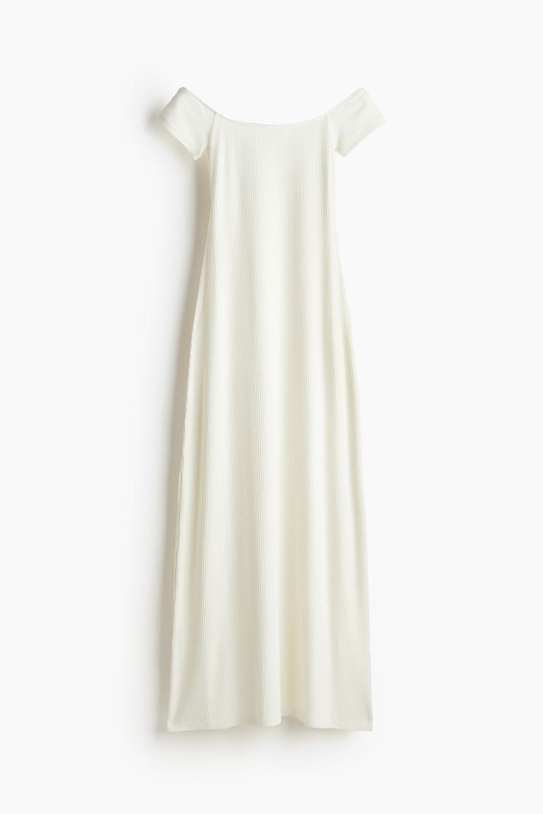 Rib-knit Off-the-shoulder Dress - Cream - Ladies | H&M US | H&M (US + CA)