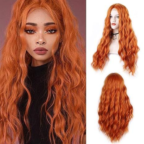 WECAN Orange Wig for Women Deep Wave 28 Inches Hair Replacement Wigs Long Wavy Ginger Wig Water W... | Amazon (US)