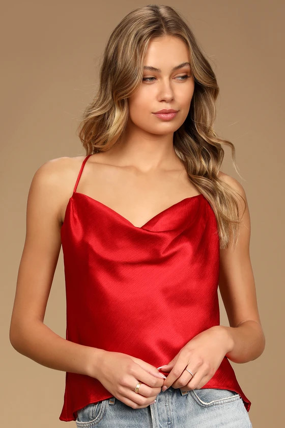 Forever Classy Red Satin Cowl Neck Tank Top | Lulus (US)