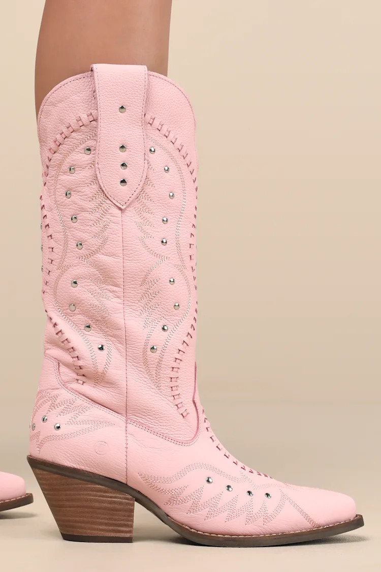 Pretty 'N Pink Pink Leather Knee-High Western Boots | Lulus