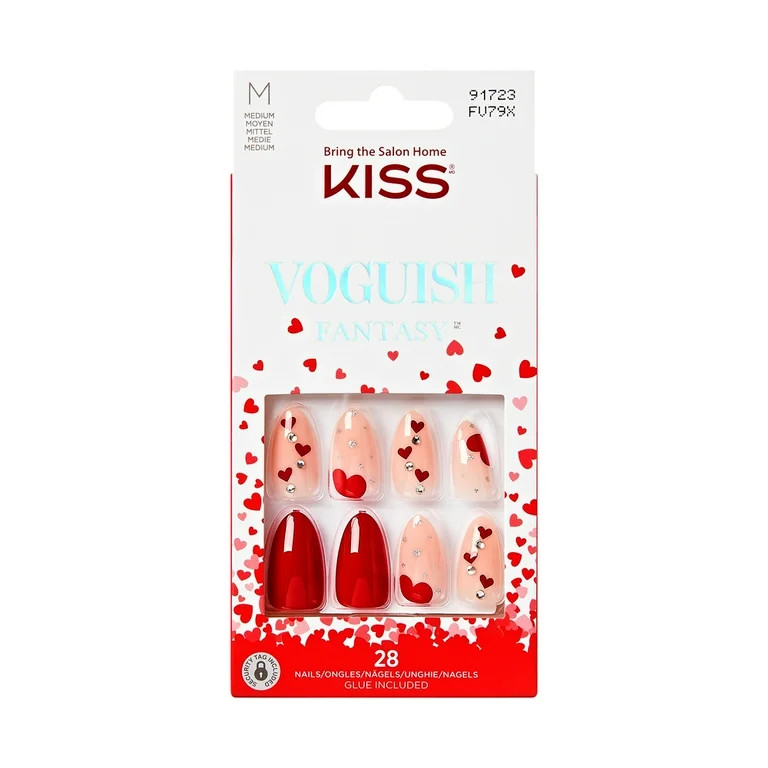 KISS Voguish Fantasy Valentine Press-On Nails, ‘Sweet Tooth’, Red, Medium Almond, 31 Ct. | Walmart (US)