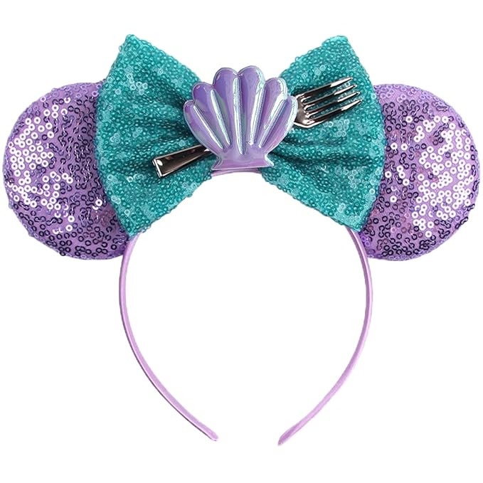 FACHPINT Women's Mermaid Ears Headband for Holiday Theme Park Cosplay Role Play (Purple/Shells) | Amazon (US)