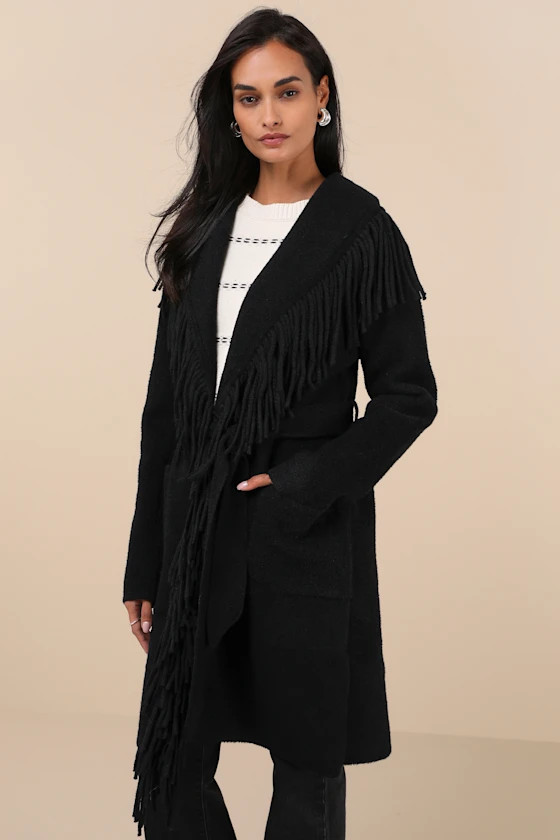 Mink Black Eyelash Fringe Coatigan | Lulus
