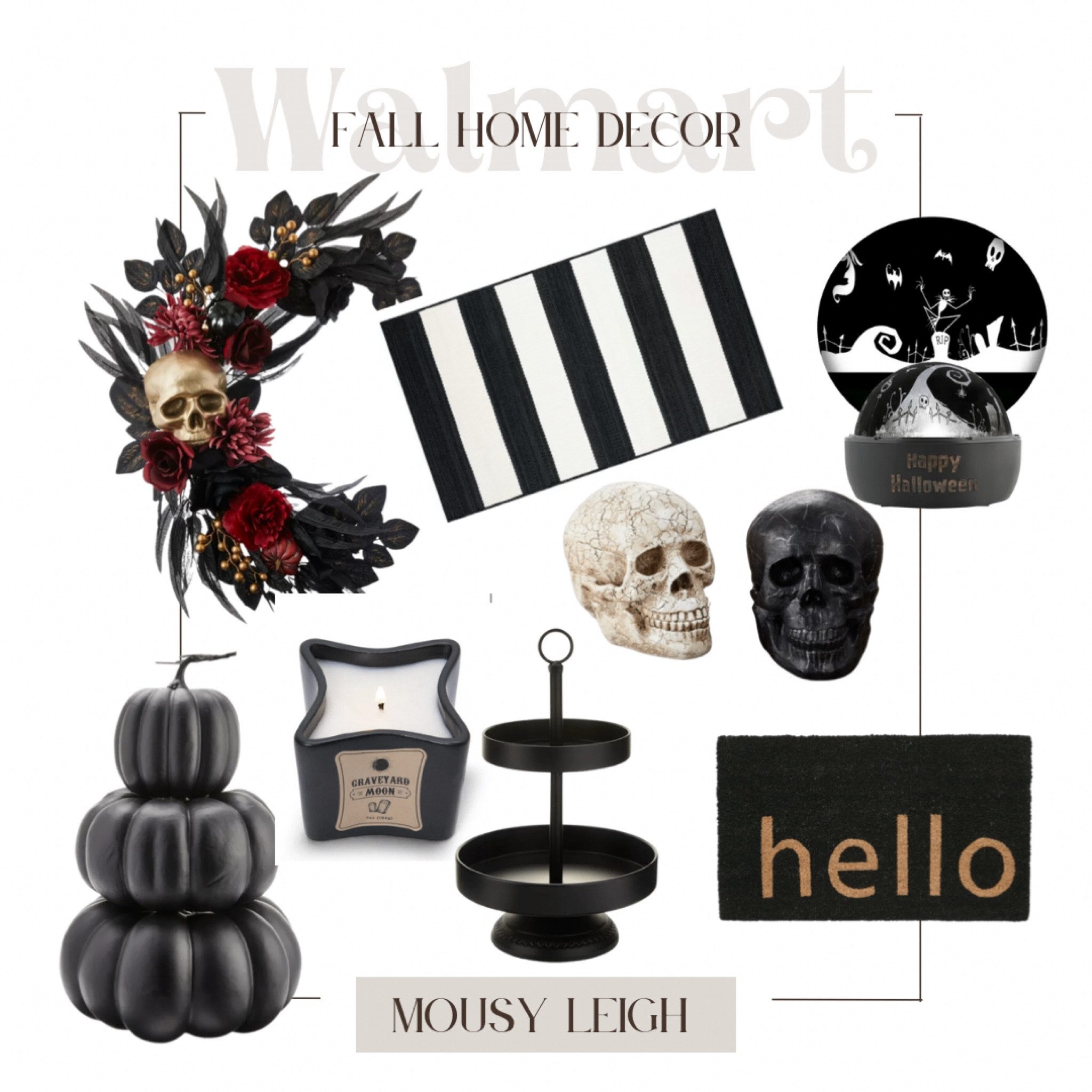 Moody Halloween decor from Walmart. #sponsored #walmart #walmarthome #falldecor 
Beautiful wreath, rugs, skulls, candles, and more. 

#LTKhome #LTKHalloween #LTKSeasonal