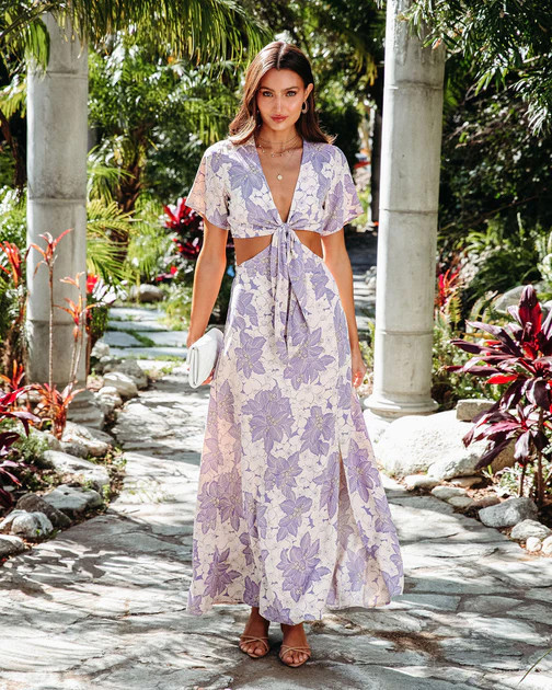 Forbidden Island Printed Cutout Maxi Dress - Lavender/Cream | VICI