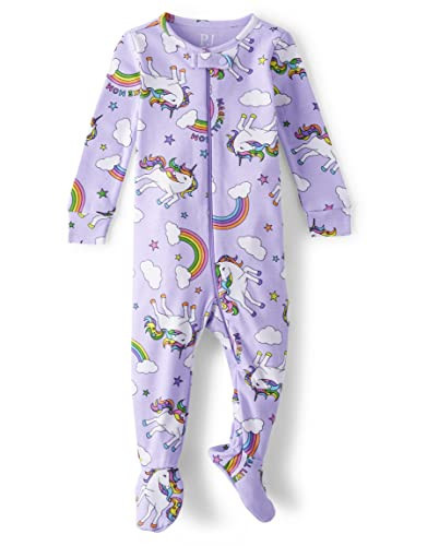 The Children's Place Baby Girls Long Sleeve 100% Cotton Zip-front One Piece Footed Pajama And Toddler Sleepers, Purple, 2T US | Amazon (US)