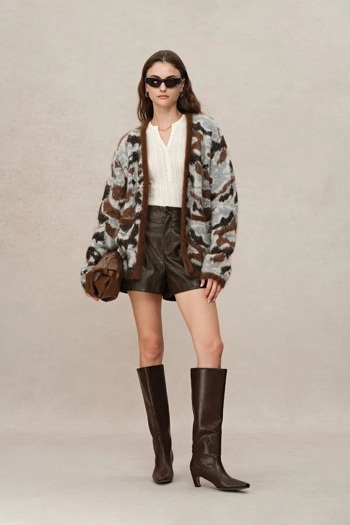 Fera Leopard Jacquard Cardigan in Kid Mohair-Wool Blend Knit | Fabrique