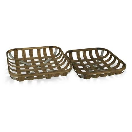 Set of 2 Brown Square Woven Galvanized Tobacco Baskets 17.5 | Walmart (US)