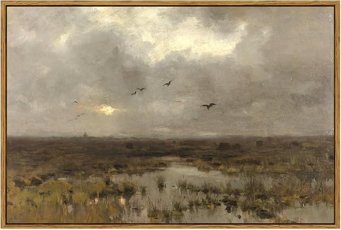 ARPEOTCY Vintage Landscape Large Framed Wall Art, Swamp Cloudy Grey Sky Paintings Art Decor Aesth... | Amazon (US)