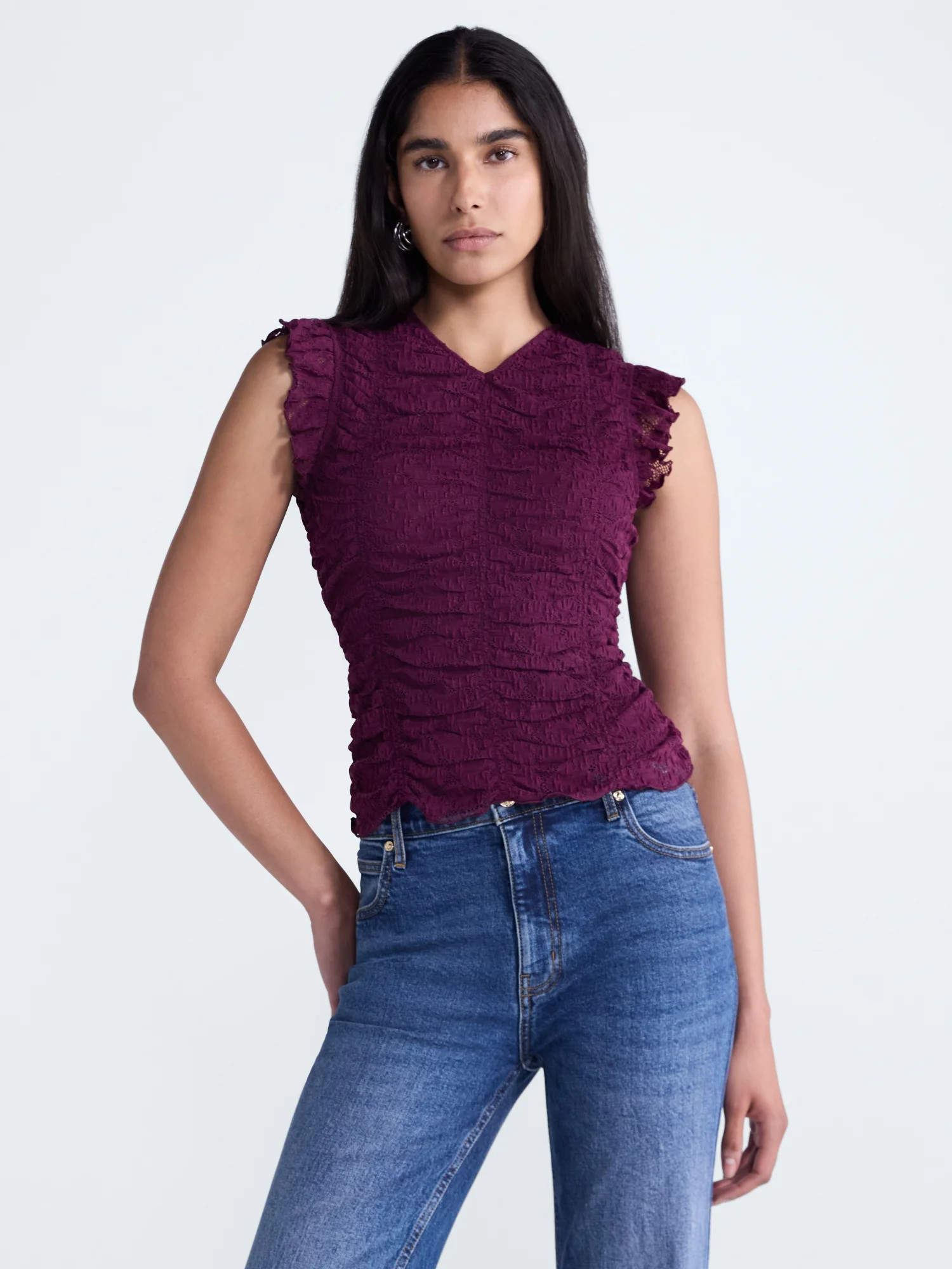 Scoop Women’s Shirred Lace Top, Sizes XS-XXL | Walmart (US)