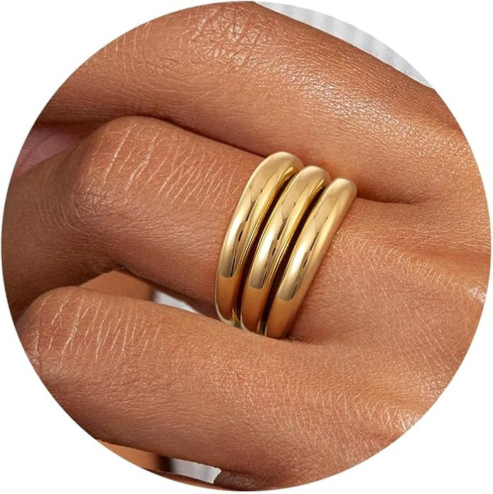 14K Chunky Gold Ring For Women Wide Statement Ring Vintage Stack Gold Rings Non Tarnish Waterproo... | Amazon (US)