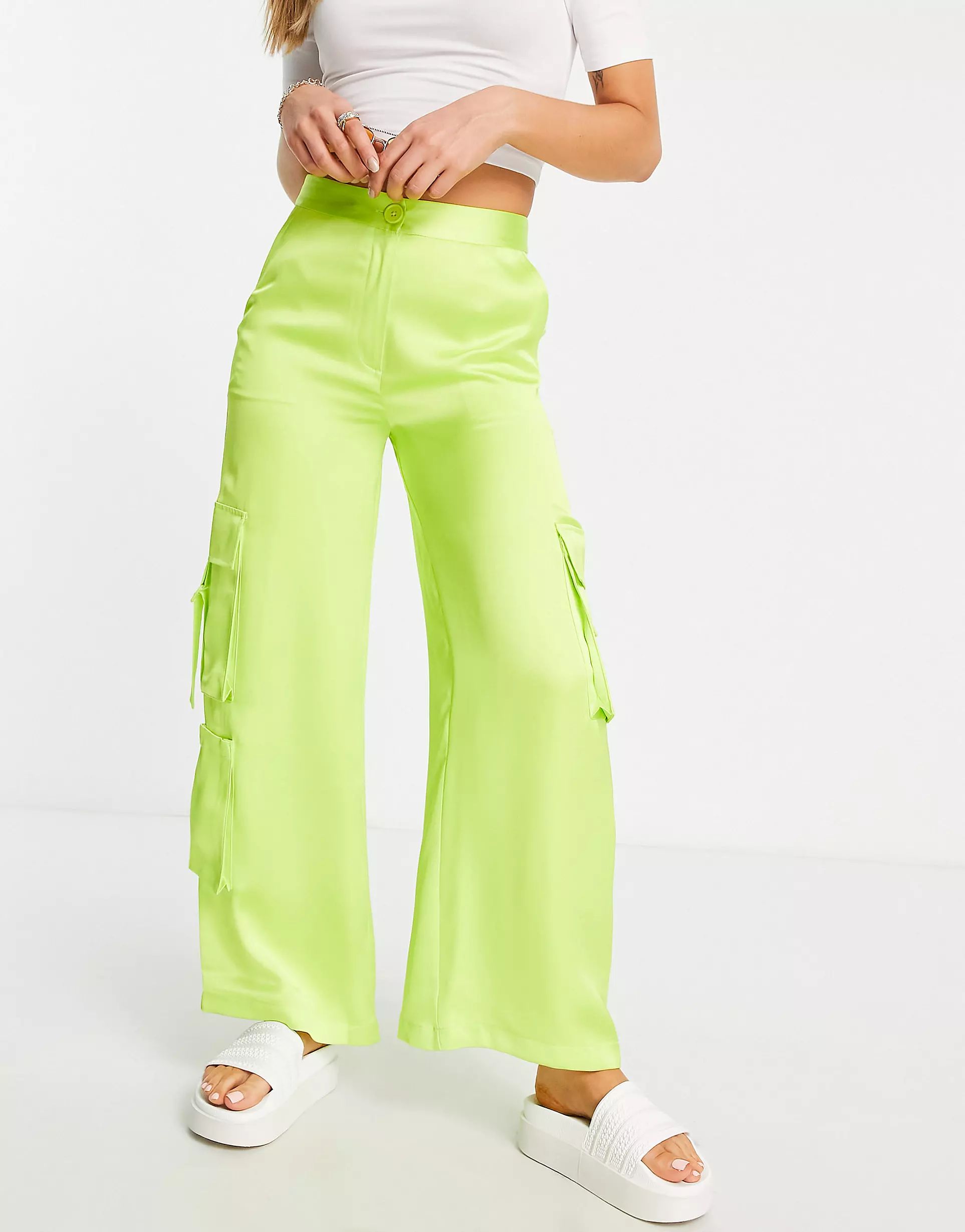 COLLUSION satin cargo pants in lime green | ASOS (Global)