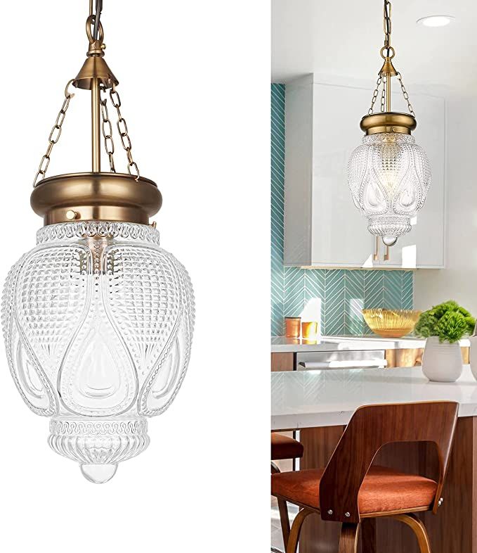 OIYIO Modern Brass Gold Glass Pendant Light for Kitchen Island Lighting Globe Vintage Hanging Lig... | Amazon (US)