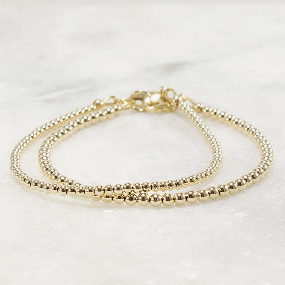 Minimalist 14k Gold Filled Bead Bracelet – 2.5mm or 3mm Beads, Dainty Gold Bracelet, Everyday L... | Etsy (US)