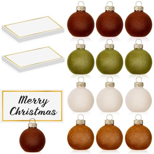 Nitial 12 Pcs Velvet Glass Christmas Ornament Place Card Holders with 18 Pcs Name Place Cards 1.57 Inch Glass Ball Table Sign Photo Picture Number Stand for Xmas Table Setting Holiday Party Decor | Amazon (US)