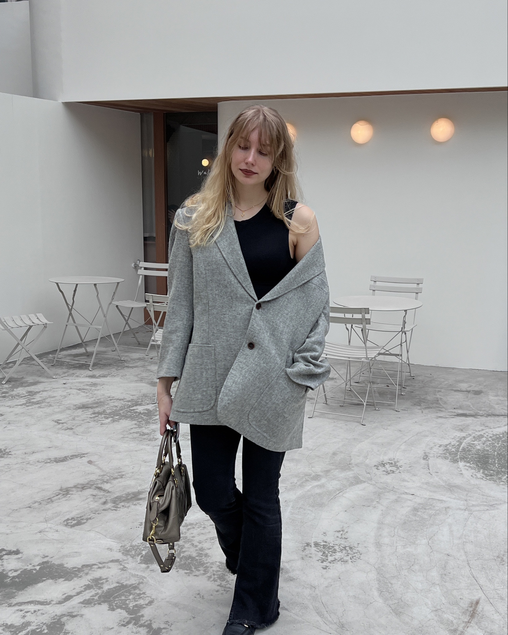 oversized grey wool blazer & black flared jeans & coach ashley bag & black leather loafers 
🖤

#LTKitbag #LTKAsia #LTKworkwear