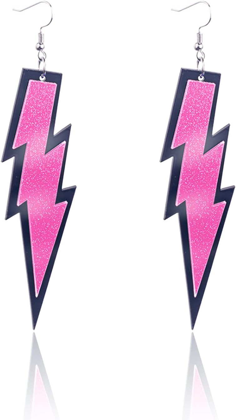 80s Womens Lightning Hook Dangle Drop Earrings Resin Acrylic Lighting Bolt Drop Neon Earrings for Girls Bridal Party Jewelry | Amazon (US)
