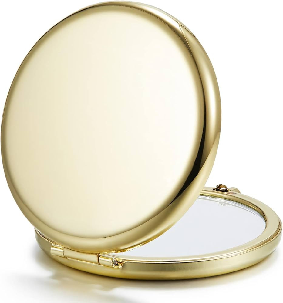 Compact Mirror for Purse, Double-Sided 1X/2X Magnifying Metal Pocket Makeup Mirrors(Round,Gold) | Amazon (US)