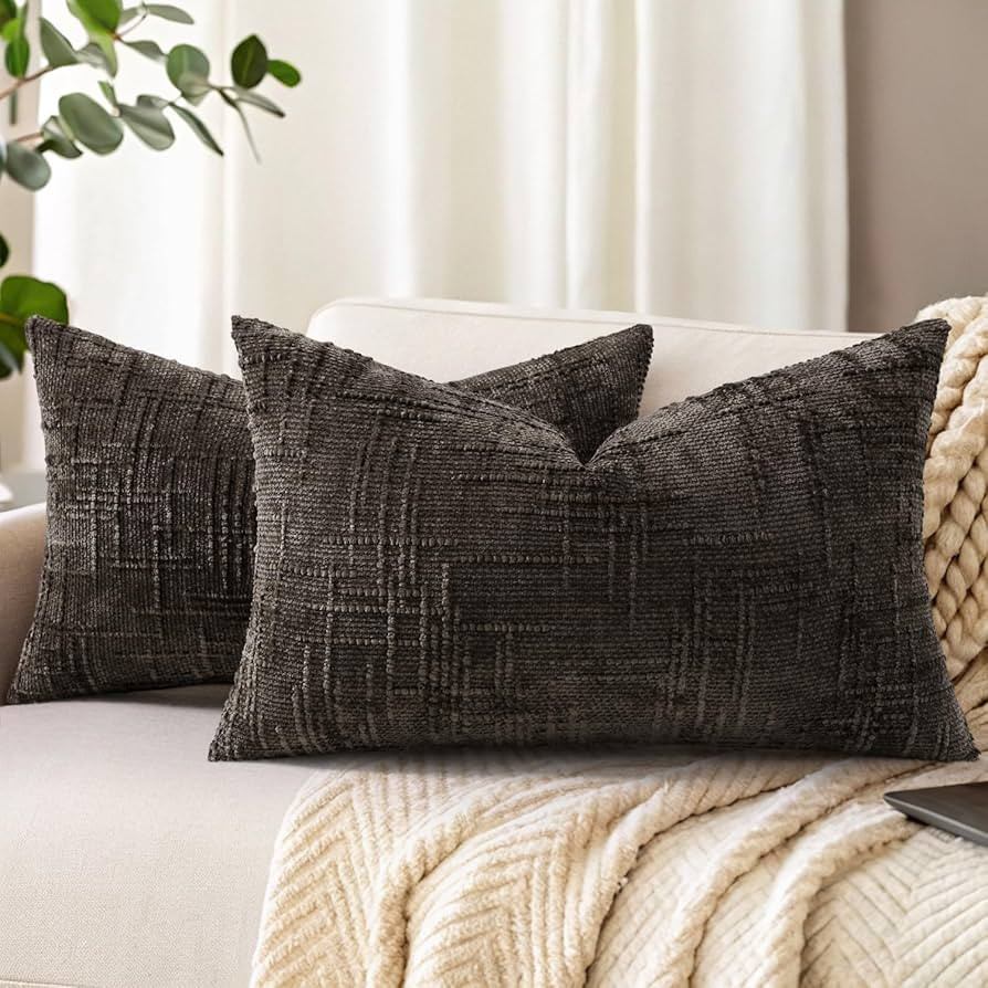 decorUhome Spring Dark Brown Chenille Throw Pillow Covers 12x20 Set of 2 Textured Soft Cozy Slubb... | Amazon (US)