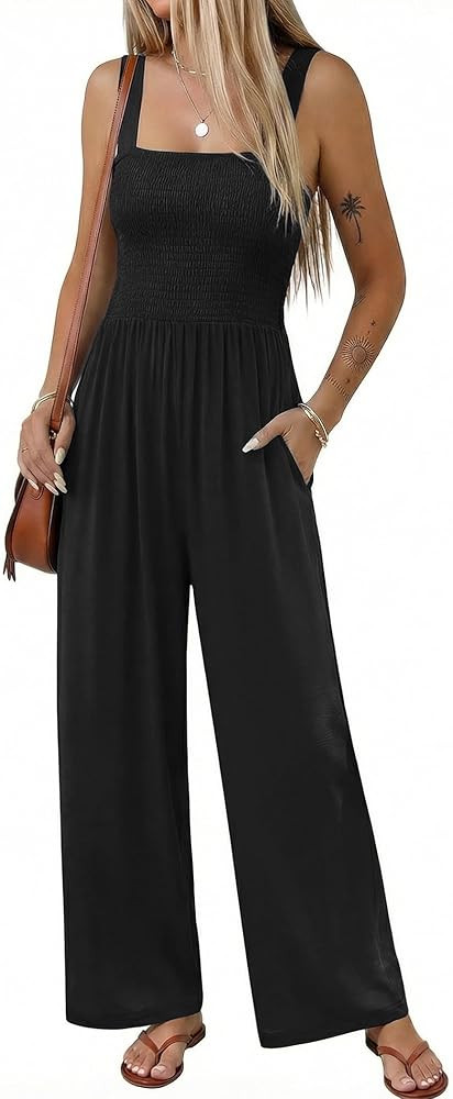 Ekouaer Women's Casual Loose Jumpsuits One Piece Sleeveless Overalls Printed Long Pant Romper Fas... | Amazon (US)