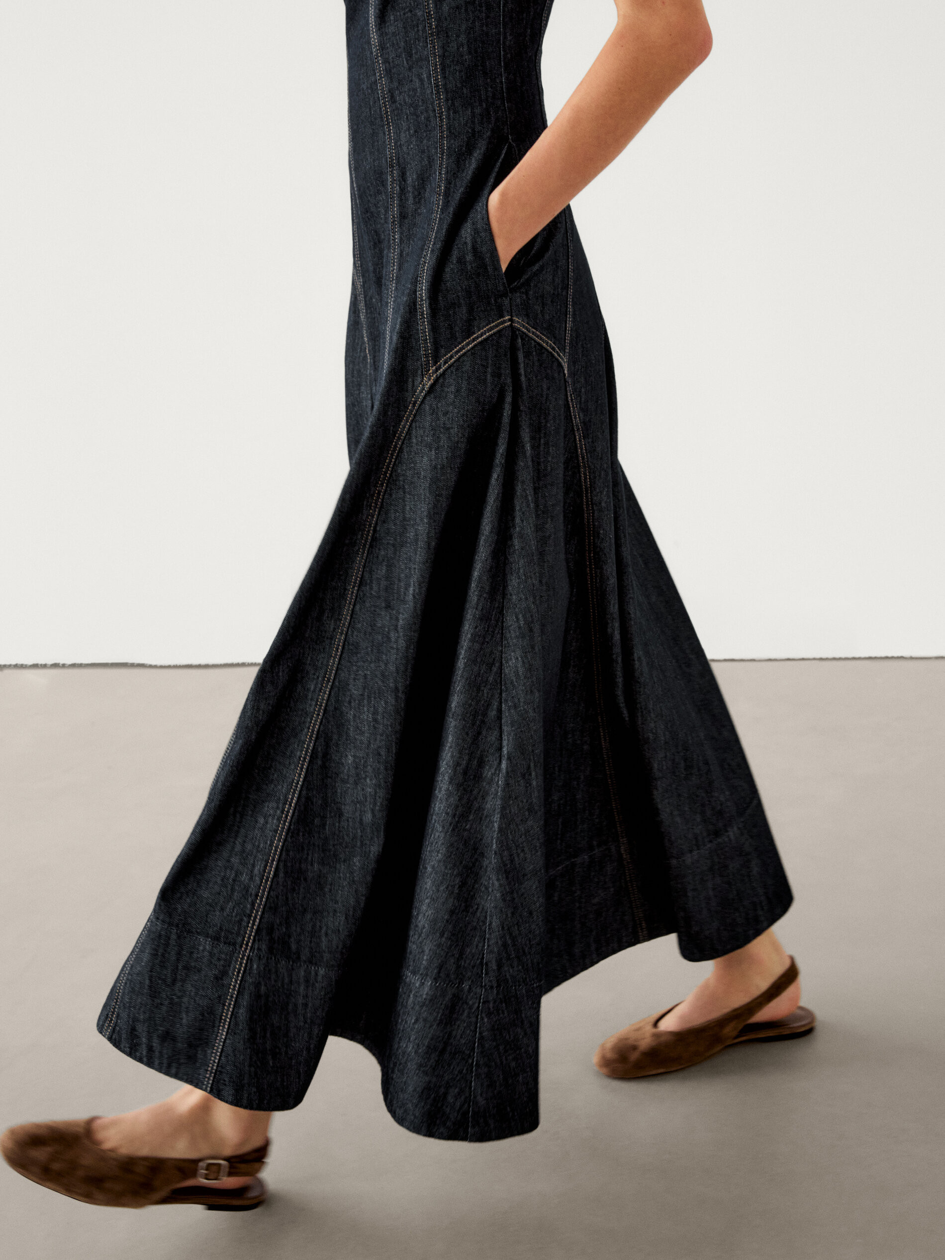 Split leather slingback ballet flats | Massimo Dutti UK