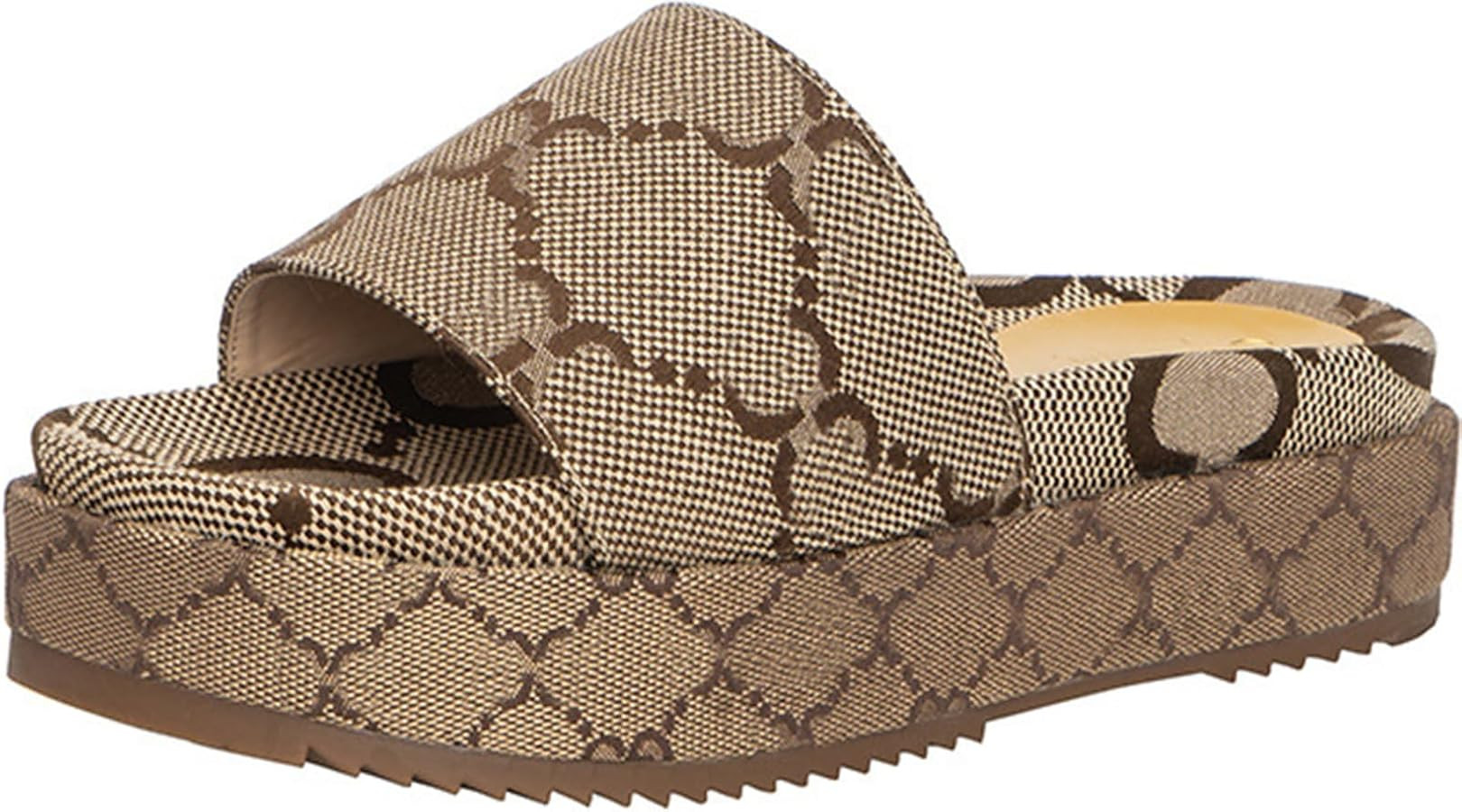 Women's Platform Sandals Canvas Sandals Open Toe Slide Summer Beach Outdoor Comfortable Slip On S... | Amazon (US)