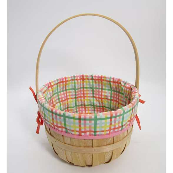 12" Chipwood with Liner Easter Decorative Basket Warm Plaid Pattern- Spritz™ | Target