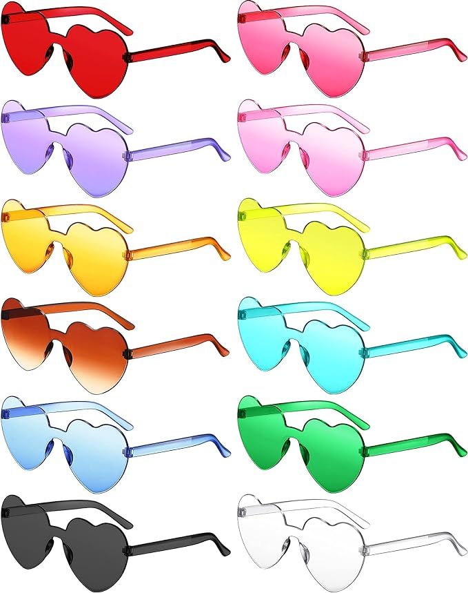 12 Pairs Heart Shaped Rimless Sunglasses Colorful Heart Glasses Transparent Heart Sunglasses Part... | Amazon (US)