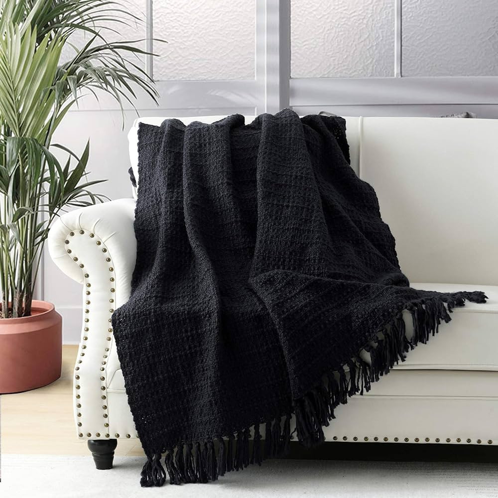 HORIMOTE HOME Chunky Black Knitted Throw Blanket for Couch, Chair, Sofa, or Bed - Chic Boho Style... | Amazon (US)
