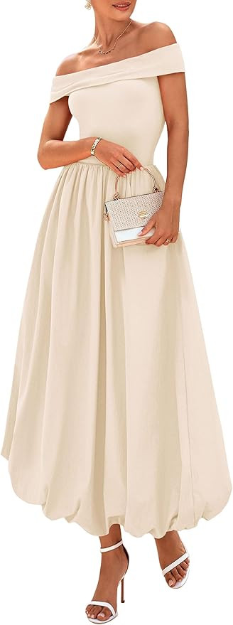 PRETTYGARDEN Womens Summer Off Shoulder Sleeveless Midi Dress Cocktail A Line Flowy Wedding Guest... | Amazon (US)
