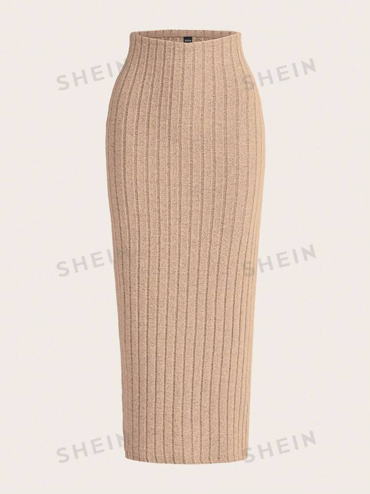 SHEIN EZwear Solid Ribbed Knit Skirt | SHEIN