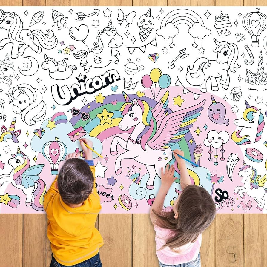 Giant Coloring Poster Unicorn Party Decorations for Kids Unicorn Coloring Tablecloth Jumbo Colori... | Amazon (US)