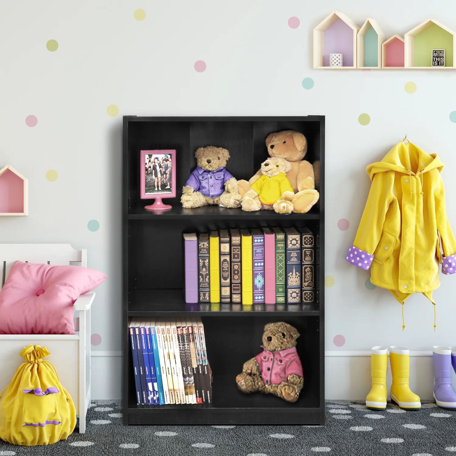 Furinno JAYA Simple Home 3-Tier Adjustable Shelf Bookcase, Blackwood | Walmart (US)