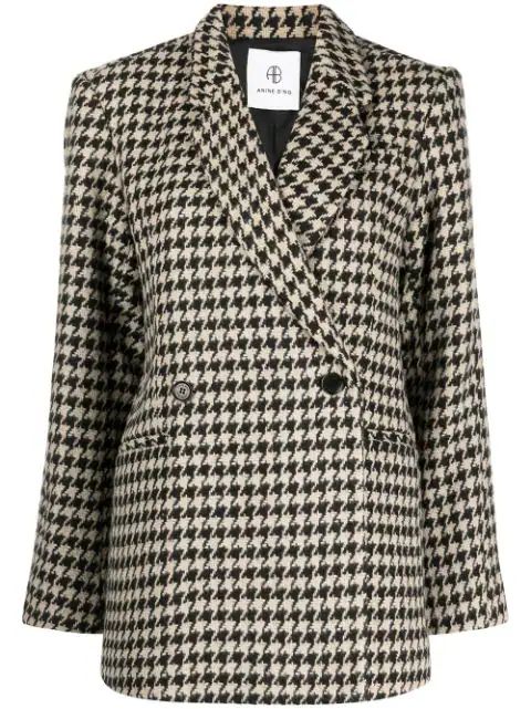 ANINE BING Kaia Houndstooth double-breasted Blazer - Farfetch | Farfetch Global