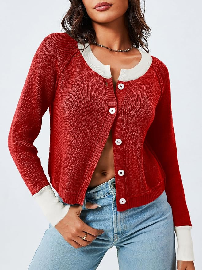 Saodimallsu Womens Cropped Cardigan Sweaters Button Down Open Front Long Sleeve Fall Trendy Color... | Amazon (US)