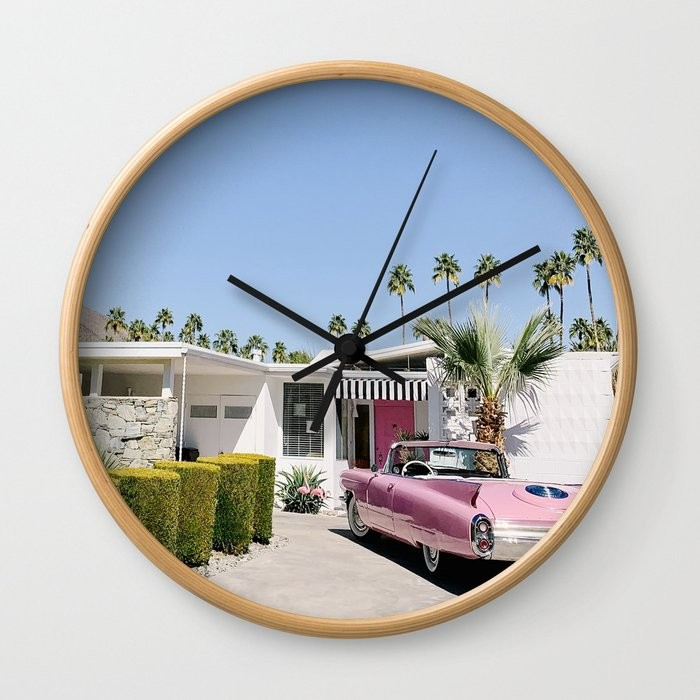 Mid-Century Pink Caddy Wall Clock | Society6